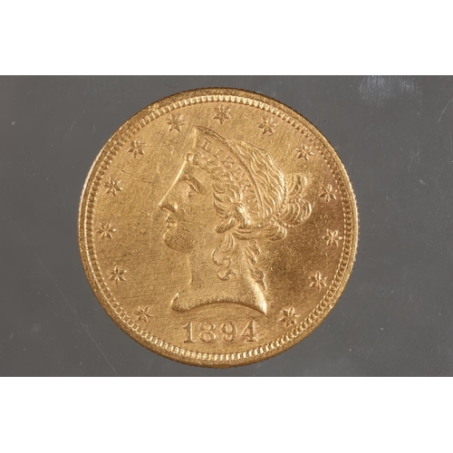 1558 - UNITED STATES OF AMERICA USA gold ten dollar $10 coin 1894, coronet head.
