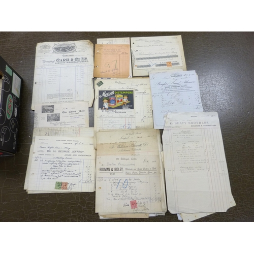 Carlisle & District Ephemera. A carton of various old billheads, etc.