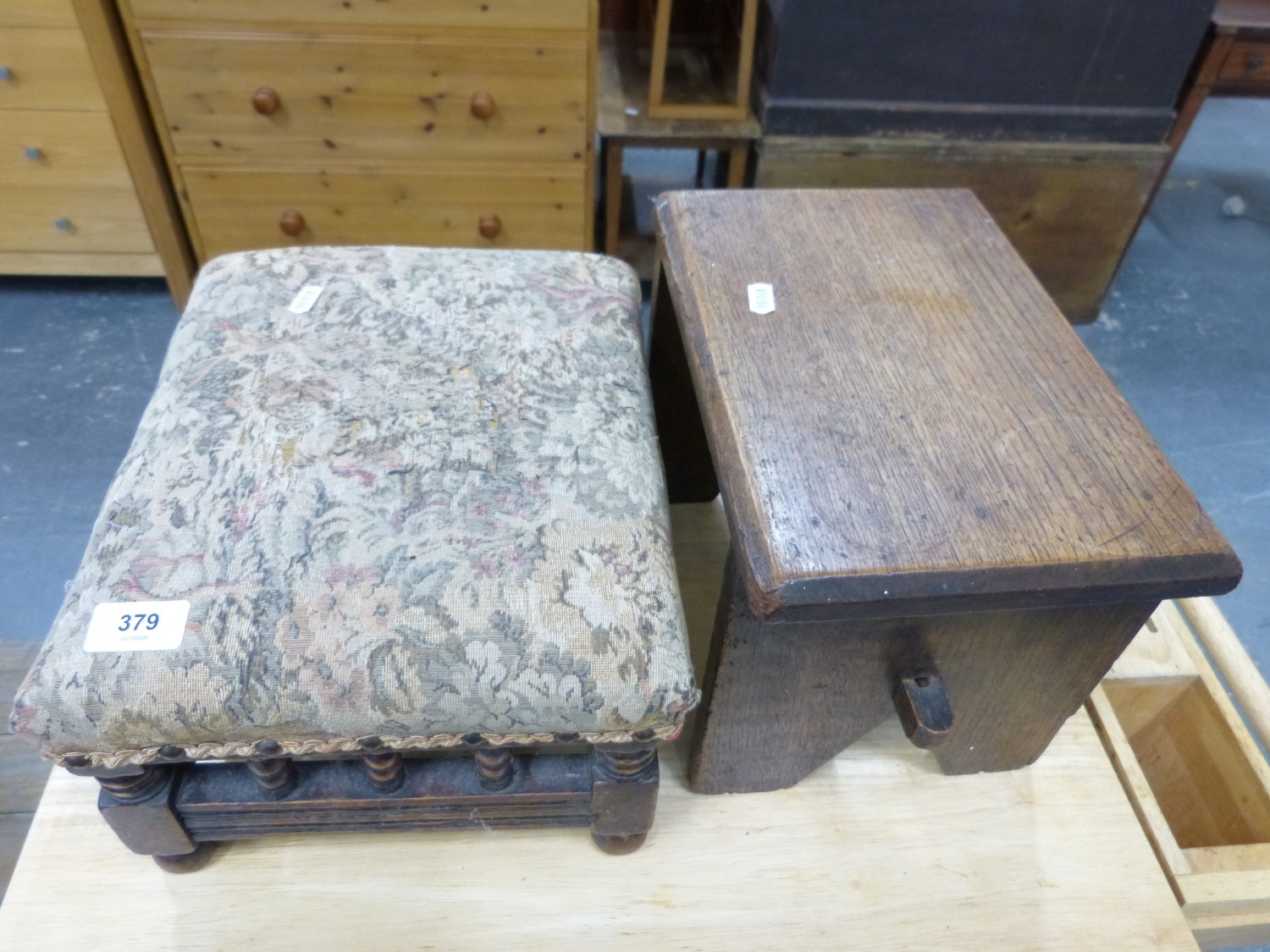 Vintage oak stool and another Edwardian. (2)