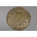 Antique cast bronze circular plaque depicting warriors fighting before ...