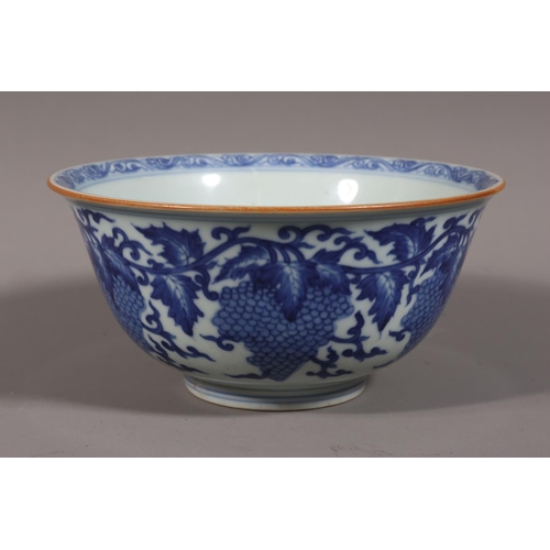 Chinese blue and white porcelain bowl decorated with fruiting grape ...