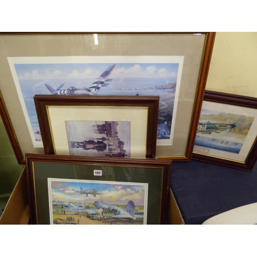 101 - Box of prints- Spitfire, Typhoon, street scene etc