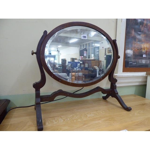 105 - Edwardian inlaid mahogany oval dressing mirror