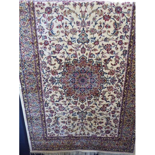 107 - Ivory ground Kashmir traditional Sharbas Medallion rug (1.8 x 1.2m)