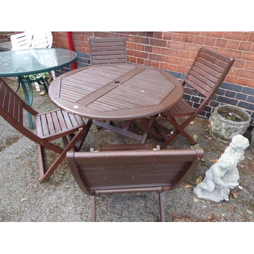 12 - Folding wooden slatted garden table and 4 chairs