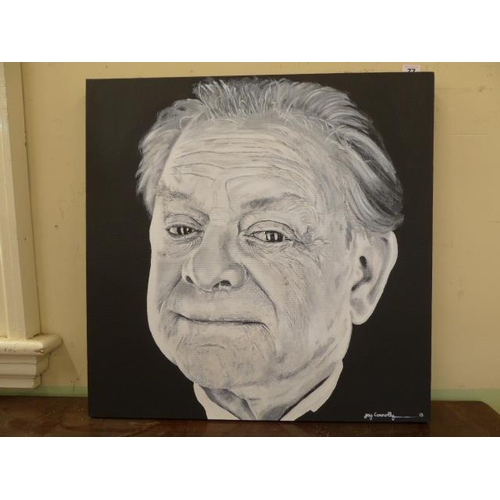 77 - Acrylic on canvas - David Jason portrait - (early work by local sporting artist - Jay Connolly)