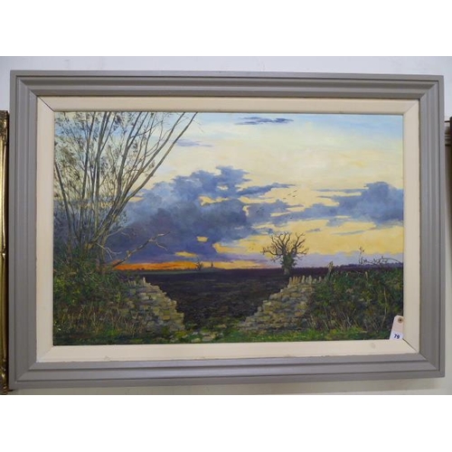 79 - Oil on board - Fens landscape - Mark E Green