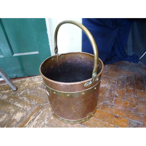 95 - Brass handled copper coal bucket/cauldron