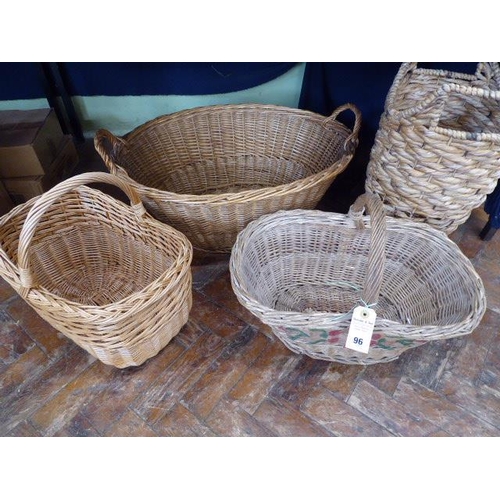 96 - Wicker laundry, flower/shopping baskets etc (4)