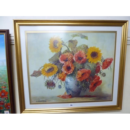 190 - Gilt frame print Still Life Flowers in vase - M Streckenbach