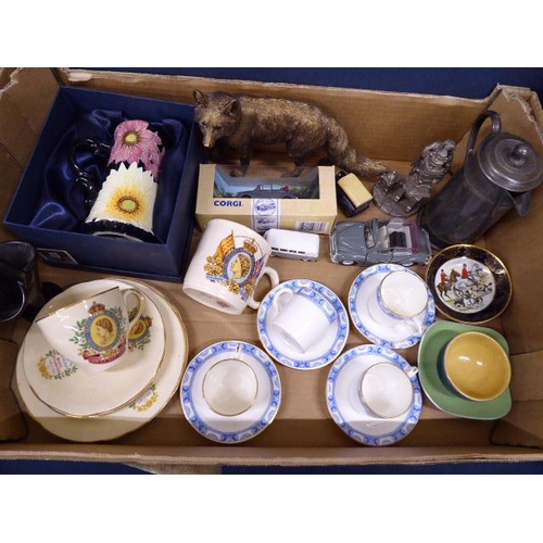 199 - Chelsea Cromer coffee cans, Corgi Morris Minor, Tupton ware jug, pewter etc