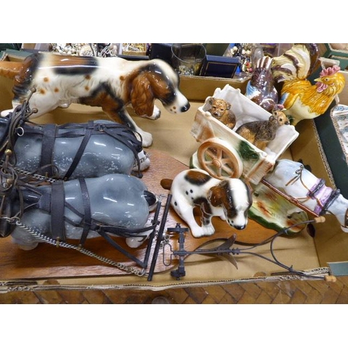 230 - Ceramic animal figures, Sylvac shire horses, Springer Spaniels, chickens, Border Terrier salt and pe... 