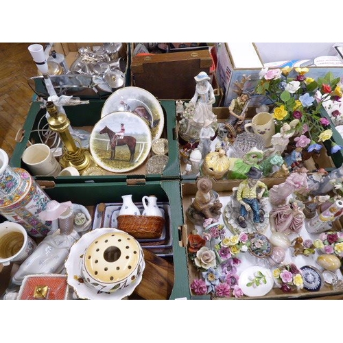 233 - 4 Boxes china - Lladro lamp, Nao girl (both A/F) capodimonte, vases, Wedgwood Wiggins box, ceramic f... 