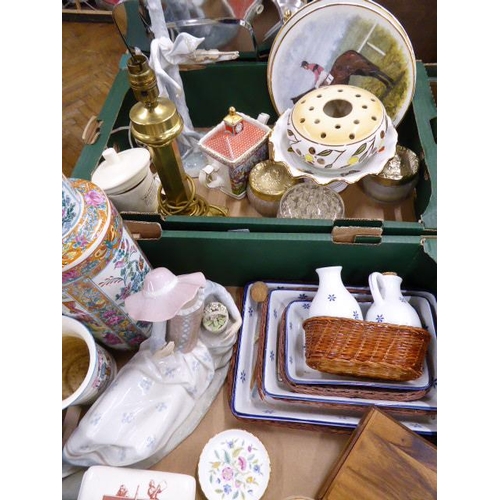 233 - 4 Boxes china - Lladro lamp, Nao girl (both A/F) capodimonte, vases, Wedgwood Wiggins box, ceramic f... 