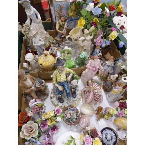 233 - 4 Boxes china - Lladro lamp, Nao girl (both A/F) capodimonte, vases, Wedgwood Wiggins box, ceramic f... 