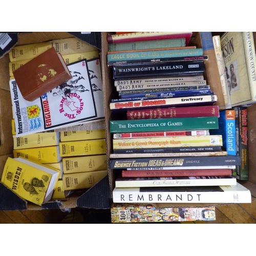239 - Sundry books - Wisdens, Humorous, art etc (4 boxes)