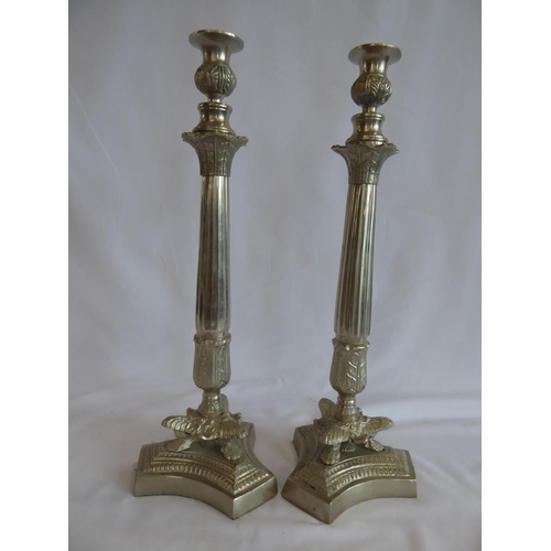 29 - Pair Indian silver plated candlesticks (17