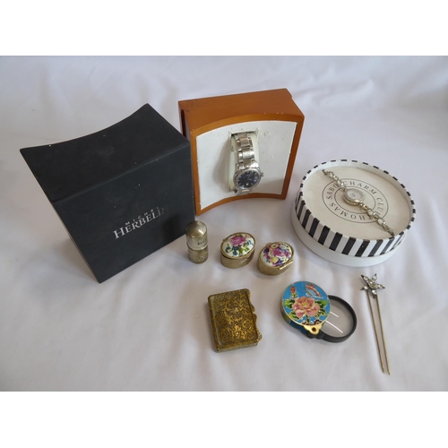 52 - Michel Herbelin, Thomas Sabo ladies watches, pill boxes, cloisonne pocket magnifying glass etc.