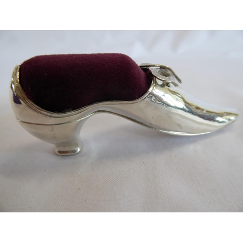 57 - Silver ladies shoe pin cushion - B'ham 1891