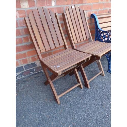 39 - Pair folding wooden slatted patio chairs