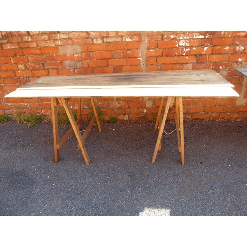 47 - Vintage pine plank trestle tables and stands (2)