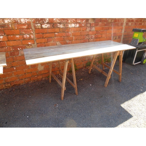 47 - Vintage pine plank trestle tables and stands (2)