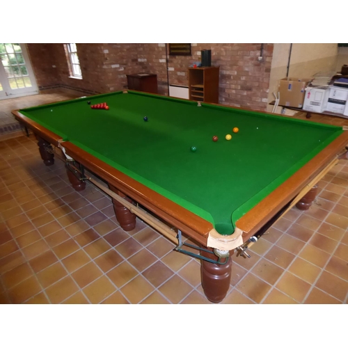 1 - ' The Carlton' Full sized slate bed mahogany snooker table, balls and cues, overhead light, scoreboa... 