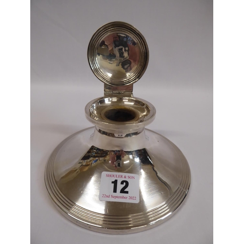 12 - Large silver capstan inkwell (B'ham 1911)