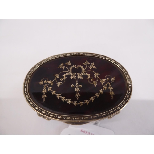 20 - Oval silver pique tortoiseshell velvet lined ring box B'ham 1912 (3