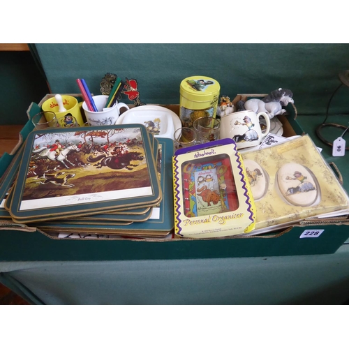 Thelwell pottery, glassware, place mats etc.