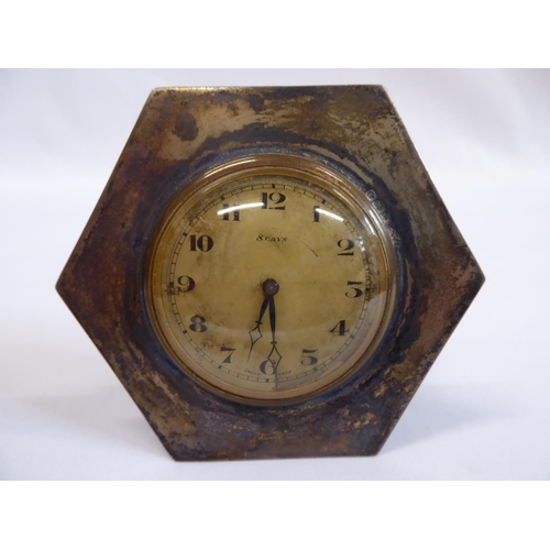 30 - Octagonal silver desk clock and engine turned propelling pencil