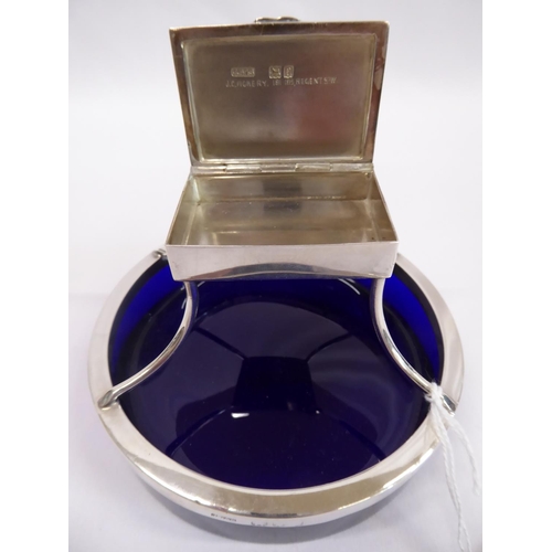 31 - Silver table vesta case mounted on bristol blue glass base - J Grinsell for Vickery, Regent Street L... 