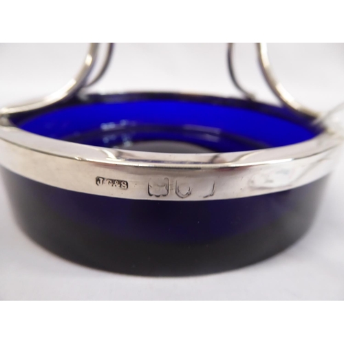 31 - Silver table vesta case mounted on bristol blue glass base - J Grinsell for Vickery, Regent Street L... 