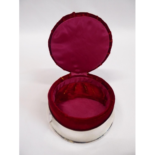 33 - Circular silver velvet pin cushion ring box (B'ham 1919)