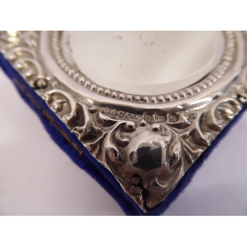 35 - Mirror lidded silver velvet lined ring box (B'ham 1904)