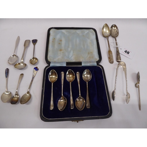 48 - Assorted silver teaspoons, sugar nips ( 4.6 ozt total )