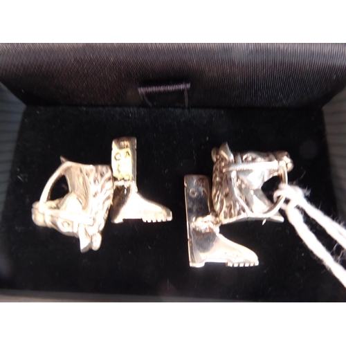 49 - Cased pair silver horse and boot cufflinks