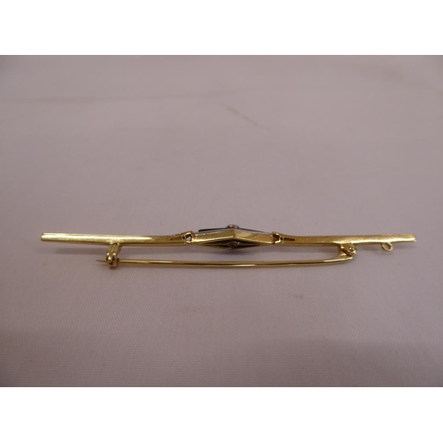 51 - Deco 15ct gold & platinum diamond and onyx bar brooch