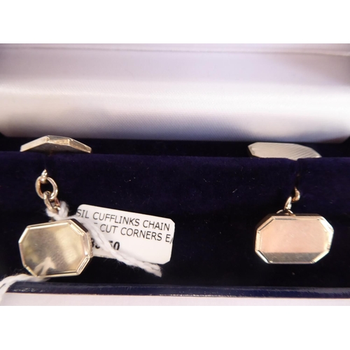 54 - Cased pair silver lozenge shape cufflinks