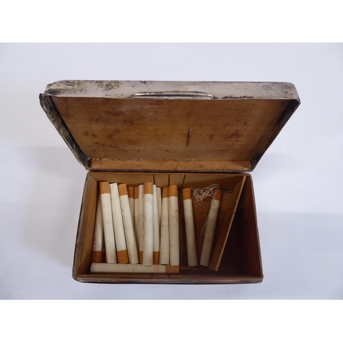 64 - Engine turned silver cigarette box (with Craven A cigarettes inside)