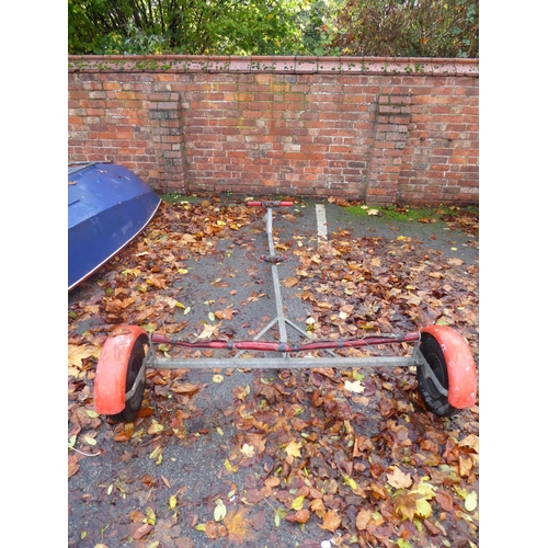 11 - Mirror dinghy with mast, boom and gaffe, sails (no. 39067) launch trolley and transporter trailer