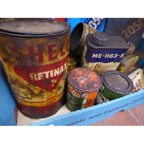 63 - Vintage oil cans and tins - Esso, Shell, Rentinax etc.