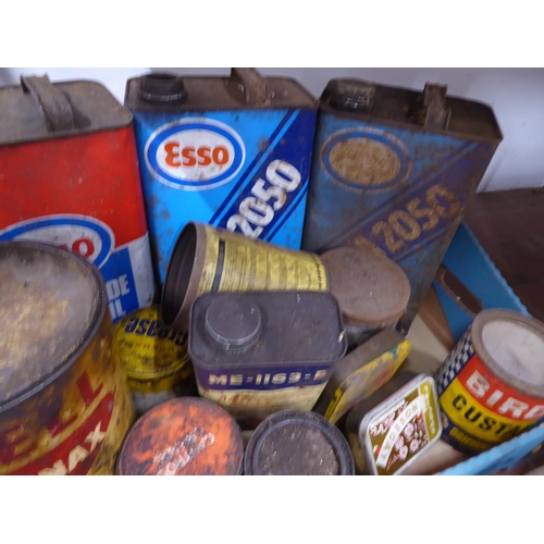 63 - Vintage oil cans and tins - Esso, Shell, Rentinax etc.