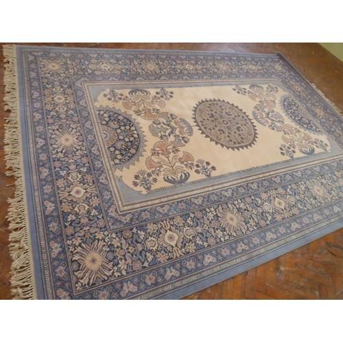 583 - Saint-Maclou Pale blue and pink Persian style carpet ( approx 12' x 9')