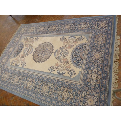 583 - Saint-Maclou Pale blue and pink Persian style carpet ( approx 12' x 9')