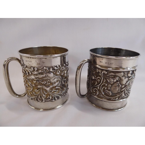 1 - Repousse embossed silver christening tankards - B'ham 1906/7 (2)