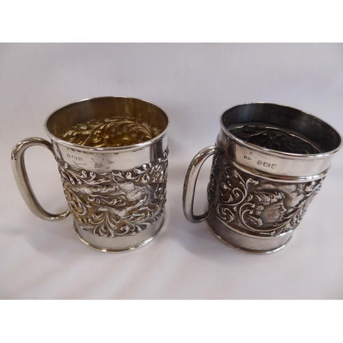 1 - Repousse embossed silver christening tankards - B'ham 1906/7 (2)