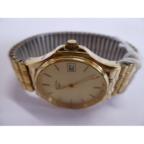 14 - Rotary gents gold plated wristwatch on expanding bracelet strap