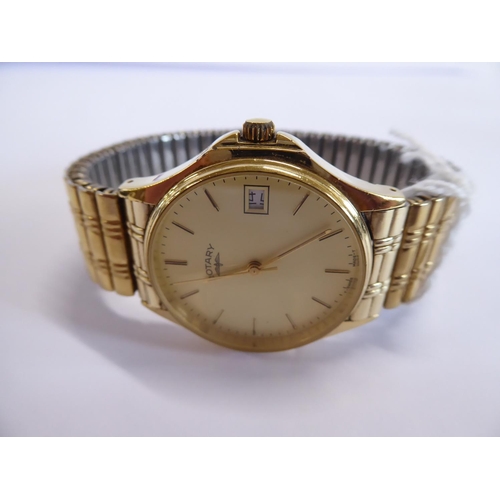 14 - Rotary gents gold plated wristwatch on expanding bracelet strap