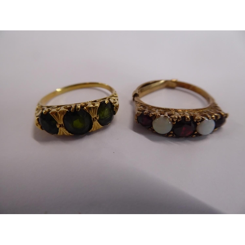 22 - 9ct gold ruby and opal, 9ct gold emerald rings (2)